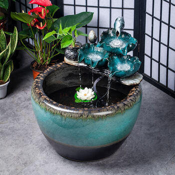 大型陶瓷流水鱼缸水缸阳台造景水循环鱼缸办公室客厅养鱼缸聚财缸财源