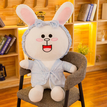 可爱萌毛绒玩偶 布朗熊可妮兔公仔 韩国情侣玩偶儿童玩具 浴服可妮兔