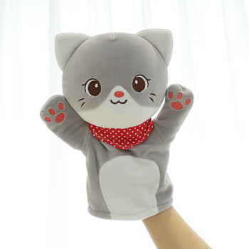 猫咪手偶玩具毛绒娃娃动物手套游戏布偶安抚宝宝可爱 手偶:布丁-灰色