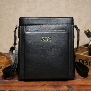 【京东优选】新款酷奇 袋鼠牛皮单肩包男 真皮男士斜挎包复古竖款背包