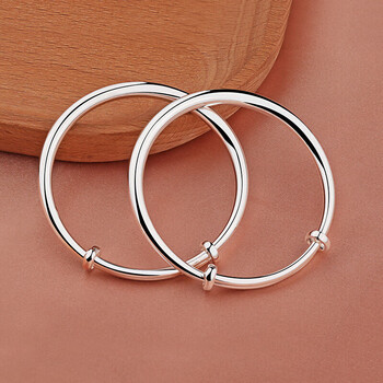 kerla施华洛落世奇宝宝银手镯9999足银光面推拉实心婴儿生日礼物 宝宝