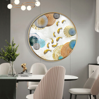 多丽丝小镇圆形餐厅装饰画现代简约油画晶瓷画北欧饭厅墙面轻奢挂画