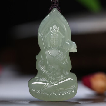 尊福林 和田玉石青玉生肖本命佛吊坠虚空藏菩萨属虎普贤千手观音男女