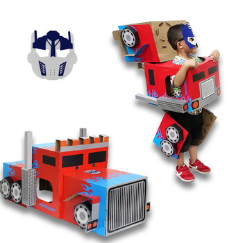 纸箱汽车飞机机器人手工作业diy恐龙儿童可穿戴幼儿园工作业 擎天柱