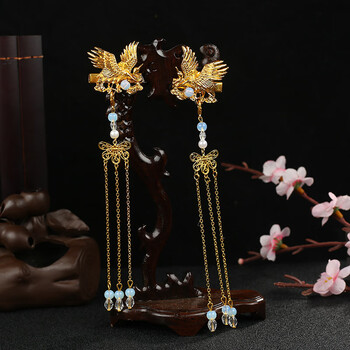 古风发饰步摇汉服头饰对夹仙鹤超仙流苏古装饰品古典唯美复古发簪