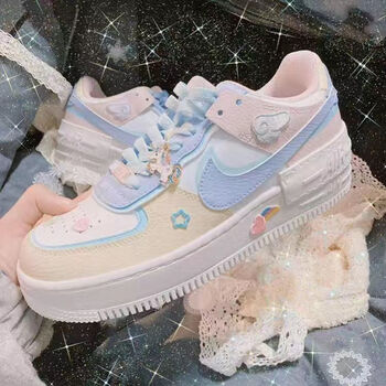 乔丹aj得物af1马卡龙糖果低帮女鞋休闲板鞋运动鞋 af1白蓝粉 37.