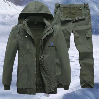 秋冬季工作服套装加绒加厚纯棉耐磨男款防寒保暖电焊工工地劳保服 军