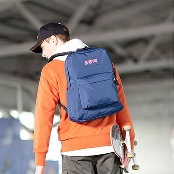 jansport双肩包男女学生书包简约纯色电脑包校园旅游大容量 海军蓝