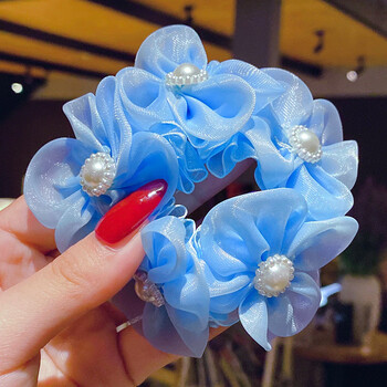 儿童头花饰公主小女孩扎丸子头花朵头饰韩国女童可爱头绳圈女8蓝色蕊