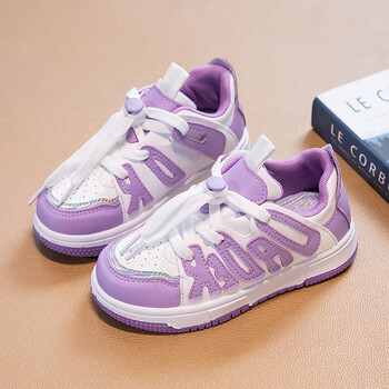 永高人女童运动鞋秋季儿童中大童小女孩粉色小白鞋休闲百搭板鞋紫色26