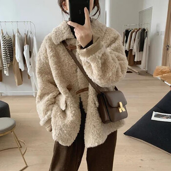 孚尼奴funinu秋冬新款气质外套女中长款宽松显瘦羊羔毛羊剪绒大衣皮毛
