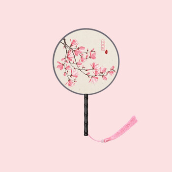 高品质团扇古子儿童夏半透长柄流苏舞蹈扇女古装汉服旗袍刺绣小圆扇g