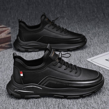 勒骆男鞋秋季新款黑色休闲皮鞋男士百搭防水防滑工装鞋工作上班运动