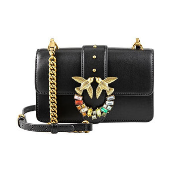 pinko经典love系列女士牛皮质单肩链条斜挎包送女友礼物 黑色 礼物