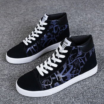 木低语中高帮休闲鞋男2024春夏季新款个性印花运动板鞋中学生经典帆布