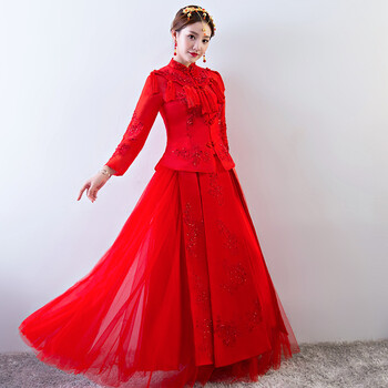 古装婚纱中式婚纱出嫁婚服小个子新娘2021秋冬新款大红色新娘结婚礼服