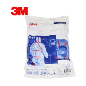 3M 4565白色带帽红色胶条连体防护服 防尘液态化学品喷洒实验室工业 1件 白色 M