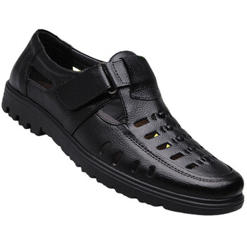 卡柏奇皮鞋男款休闲头层牛i皮透气休闲鞋男夏季凉皮鞋镂空中年爸爸鞋