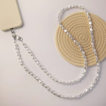 手机挂绳女款斜挎串珠可背加长款挂链高级时尚扁珍珠链子包包手机壳