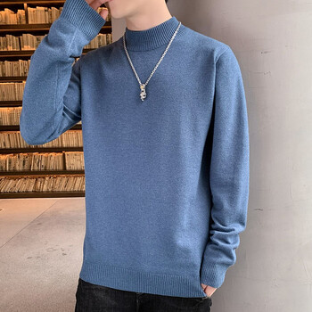 圆领套头打底衫秋冬针织衫线衣外穿 雾霾蓝加绒-m210 m