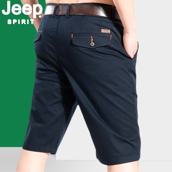 吉普（JEEP）短裤男纯色五分裤男休闲微弹力中裤夏季新款沙滩裤 W826蓝色 40码3尺