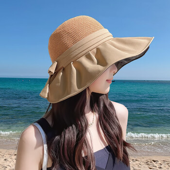 溥畔遮阳帽女夏季防紫外线草帽大帽檐遮脸防晒太阳渔夫帽薄款帽子夏天