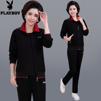 运动服中老年妇女妈妈装户外健身晨练跑步服饰bsl257黑色三件套xl建议