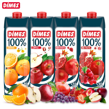 迪美汁（DIMES）100%果汁 进口饮料橙汁苹果石榴复合大瓶果蔬汁混合装1L*4瓶