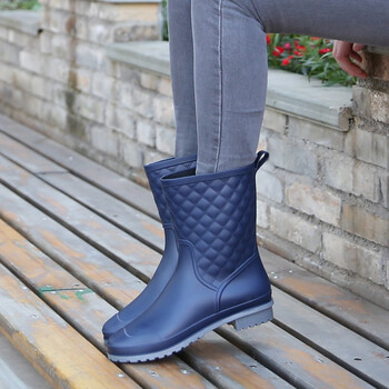 雨牧 时尚中筒雨鞋女防滑防水雨靴女式耐磨胶鞋韩版水鞋 蓝色 38
