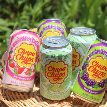 韩国进口珍宝珠罐装汽水碳酸饮料珍啵乐甜橙草莓奶油葡萄味345ml葡萄