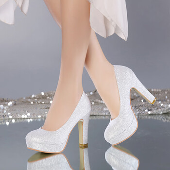 亮片鞋婚鞋女银色新娘鞋水钻带婚纱礼服鞋百搭伴娘鞋演出舞台鞋子秀禾