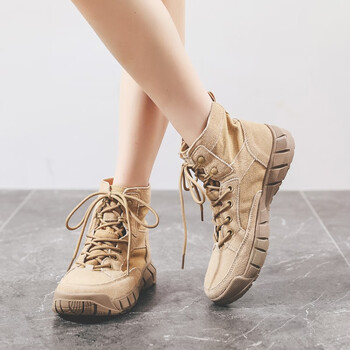 沙漠防沙军训防水轻便厚底防滑牛皮情侣靴子男卡其35女士穿买小一码
