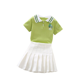 谷舰沐凡逸芙网球服高尔夫速干球服女童短袖t恤防走光百褶裙两绿色160