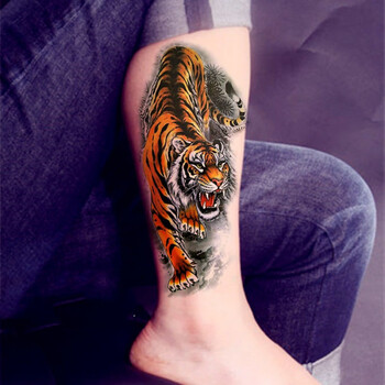 妙微熊下山虎纹身贴防水男 线条老虎大花臂披肩膀过肩龙仿真刺青图 三