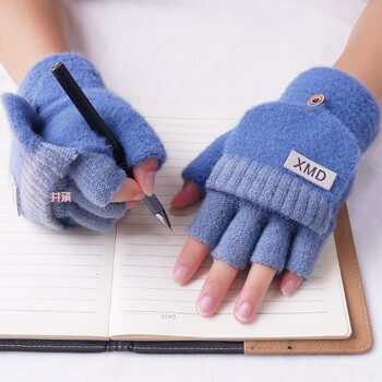 井承手套男童冬天学生保暖半指翻盖写字中大童韩版女孩儿童防寒五指潮