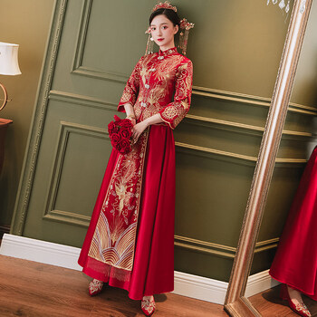 秀禾服年夏季大码秀禾结婚婚纱婚服孕妇女 简约【无钻】(无头shi套餐)