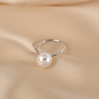 千弗时尚个性珍珠戒指女开口小众设计925风食指戒感指环白色珍珠戒指