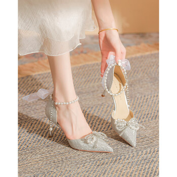 尺帛高跟鞋女学生礼18岁礼物公主鞋气质百搭婚纱两穿银色6厘米39