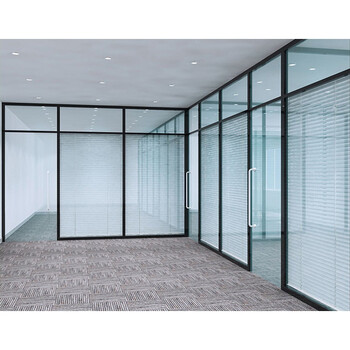 办公室玻璃高隔断墙铝合金屏风隔墙板防火钢化玻璃带百叶隔音墙 84单