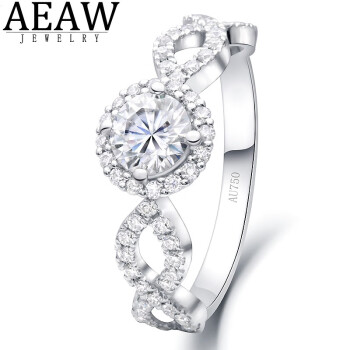 AEAW Jewelry 白18K金镶50分人工培育钻石戒指D色VS1净度实验室培育钻石 IGI/50分/E/VS1/3EX/N