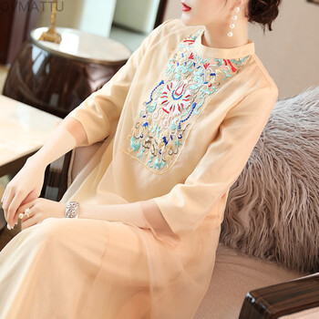 ovmattu品牌欧麦图中式女装刺绣文艺服装复古民族风连衣裙中国风宫廷