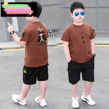 短袖t恤套装男童加肥加大夏装中大童棉宽松大码短裤胖男孩9小学生穿的
