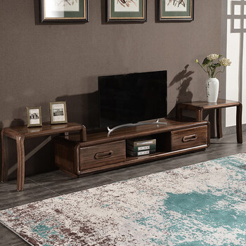 黑胡桃木客厅电视柜地柜 代简约家具 黑胡桃木色 加两边伸缩几 组装