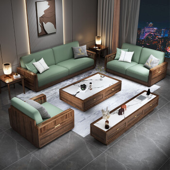 臻活乐美 新中式全实木沙发组合乌金木客厅大户型现代简约极简木质
