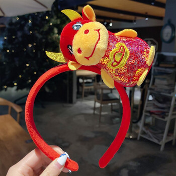 2021牛年发箍新年头饰牛角头箍跨年小饰品牛气冲天头绳红色喜庆发卡女