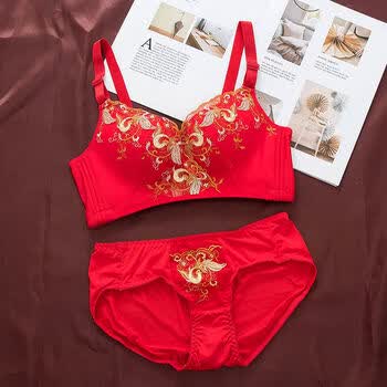 新款红色内衣套装女聚拢性感结婚新娘本命年防下垂无钢圈无痕内衣龙凤