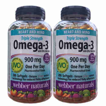 Webber naturals 3倍鱼油加拿大伟博高含量Omega3 成人三倍浓缩鱼油900mg200粒*2瓶