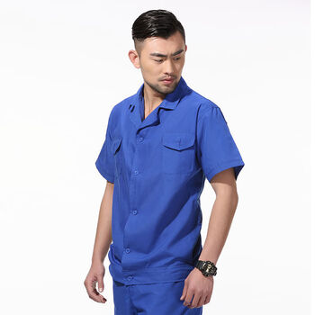 奥义驰夏季短袖工作服厂服套装工厂车间工装劳保服夏装工服定做水洗棉
