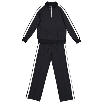 2019春季新款时尚运动休闲套装女校服两件套宽松显瘦气质 黑色-套装 s