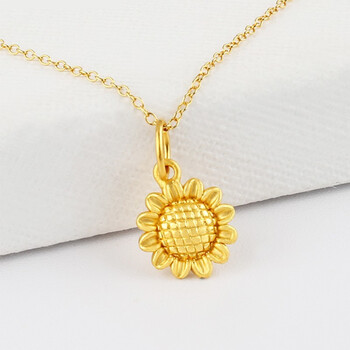 易升黄金向日葵吊坠女3d硬金挂坠足金999项链金坠子套链锁骨链女款